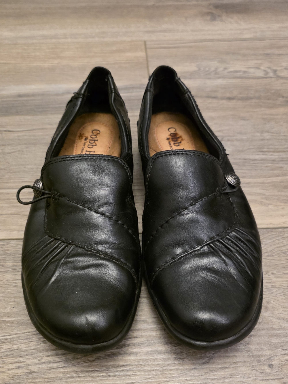 Cobb Hill Paulette Black Leather Ruched Comfort Flats Loafers Size 7M